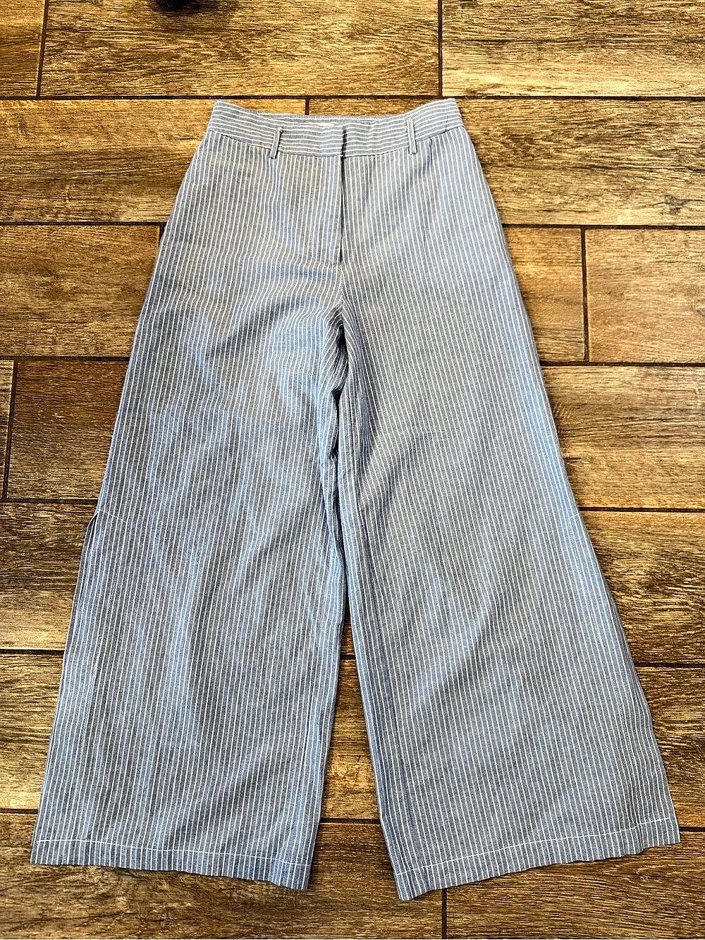 Linen Lux Women'Small Cotton Wide Leg Pants Size Small Striped Light Blue & Whit